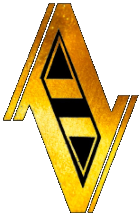 A yellow triangle with black triangles on it.